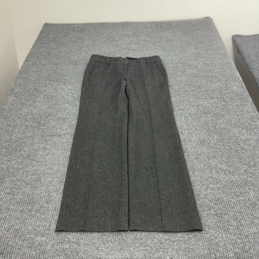 Lands End Pants Womens 4 Gray Wool Blend Herringbone Dress Trousers Classic